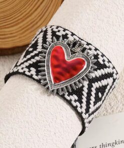 41085-1 Pulsera Tela corazon negro