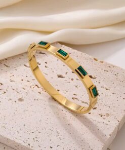 41015-1 Pulsera acero cristales rectangulares Verde