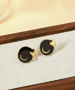 80052-2 Zarcillos esmaltado negro TAMAÑO GRANDE