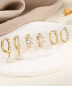 80404 - Set 3 Zarcillos dorado con cristales