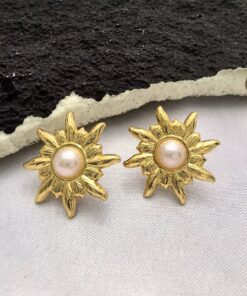 80013 - Zarcillo Acero dorado con perla