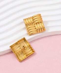 80042-1 Zarcillo Acero cuadrado dorado