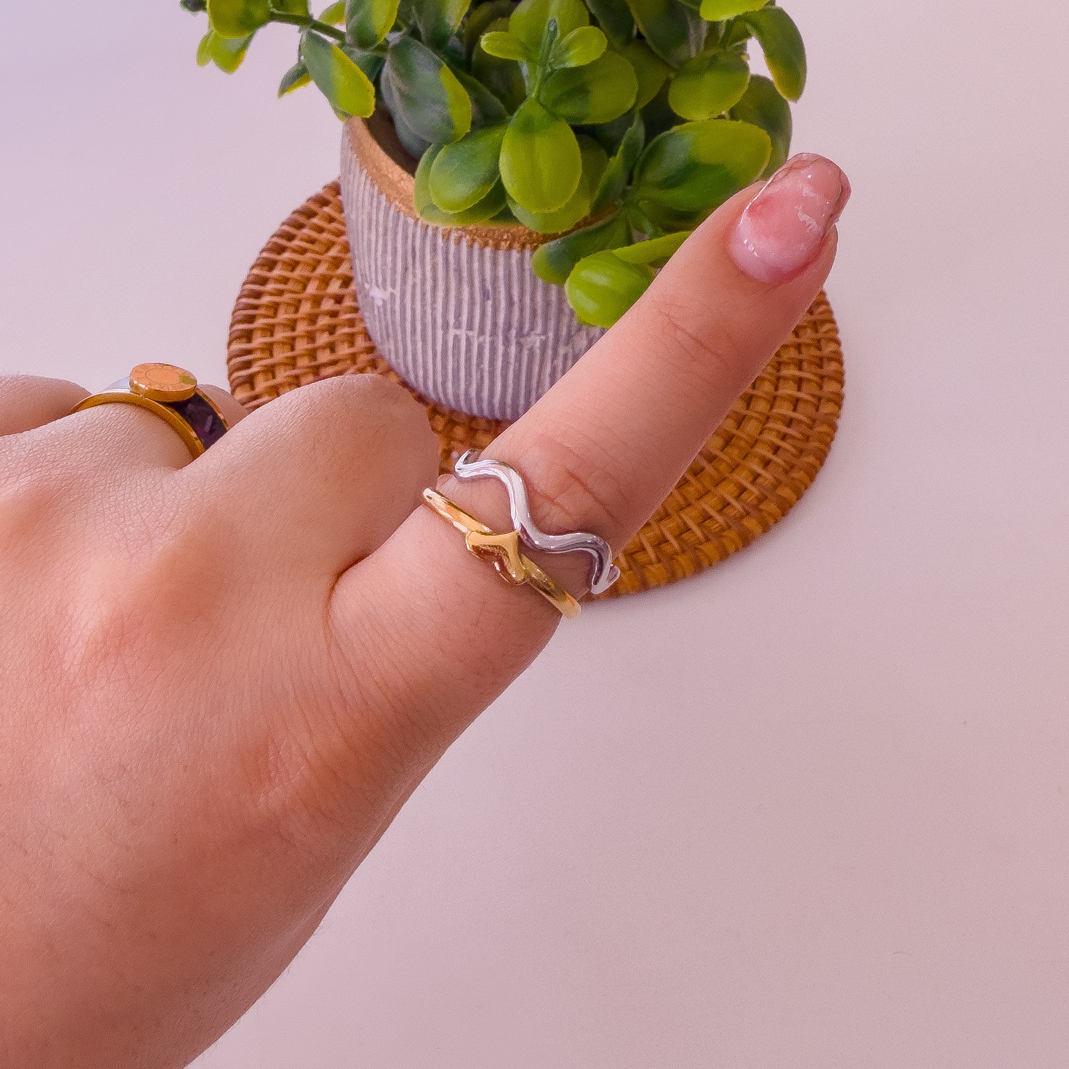 30039 - Anillos Acero corazón bicolor