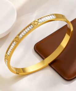 41093 - Pulsera dorada Acero multi cristal y trebol