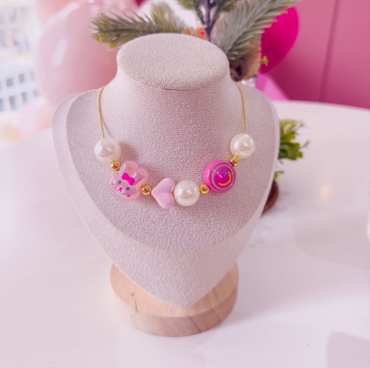 21055 - Collar armado multidije acrilicos rosado