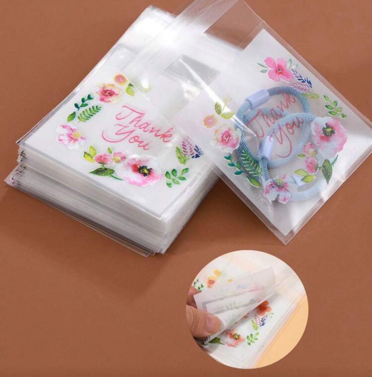 90001-1 Bolsas adhesivas estampado flores 7*10