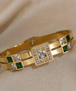 41050 - Pulsera Acero Dorado con cristales verdes