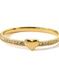 41081 - Pulsera acero dorada multi cristal con corazon dorados