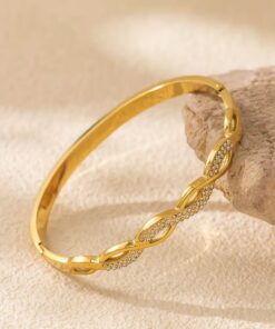 41100 - Pulsera acero dorada entrelazada multi cristal