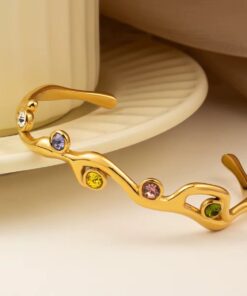 41116 - Pulsera acero dorado multi cristal