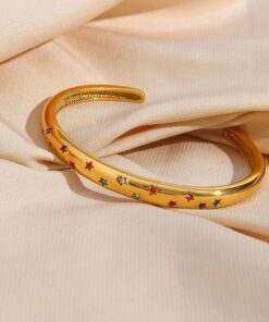 41126 - Pulsera acero dorado multi cristal estrella en colores