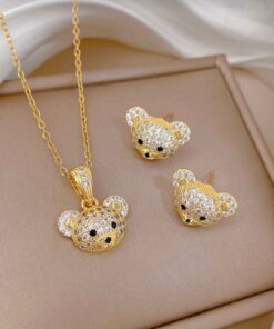 21054 - Set acero dorado oso cristal