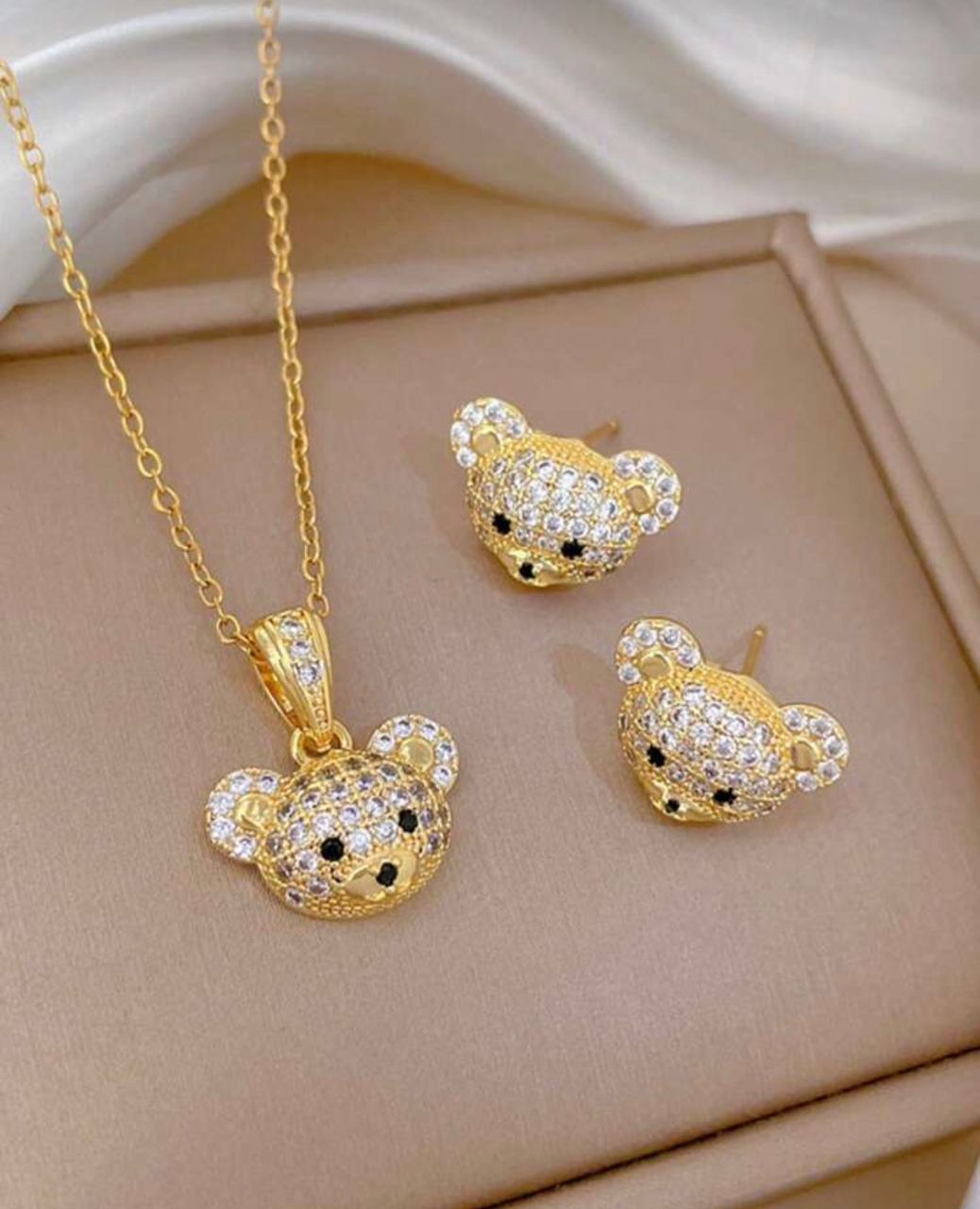 21054 - Set acero dorado oso cristal