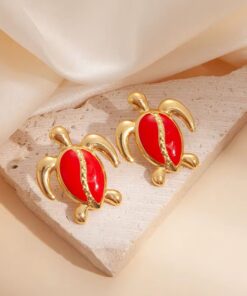 80244-1 Zarcillos tortuga acero rojo