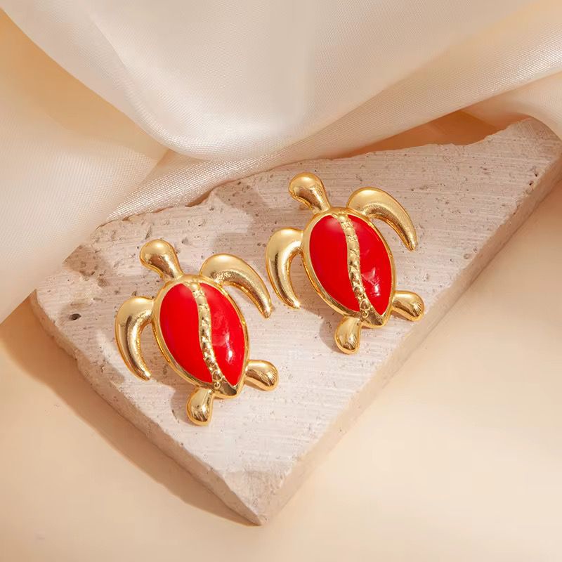 80244-1 Zarcillos tortuga acero rojo