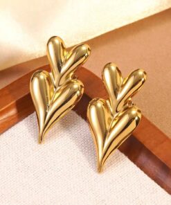 80082 - Zarcillo acero dorado corazon doble