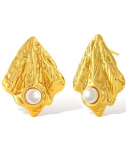 80270 - Zarcillo acero dorado con perla