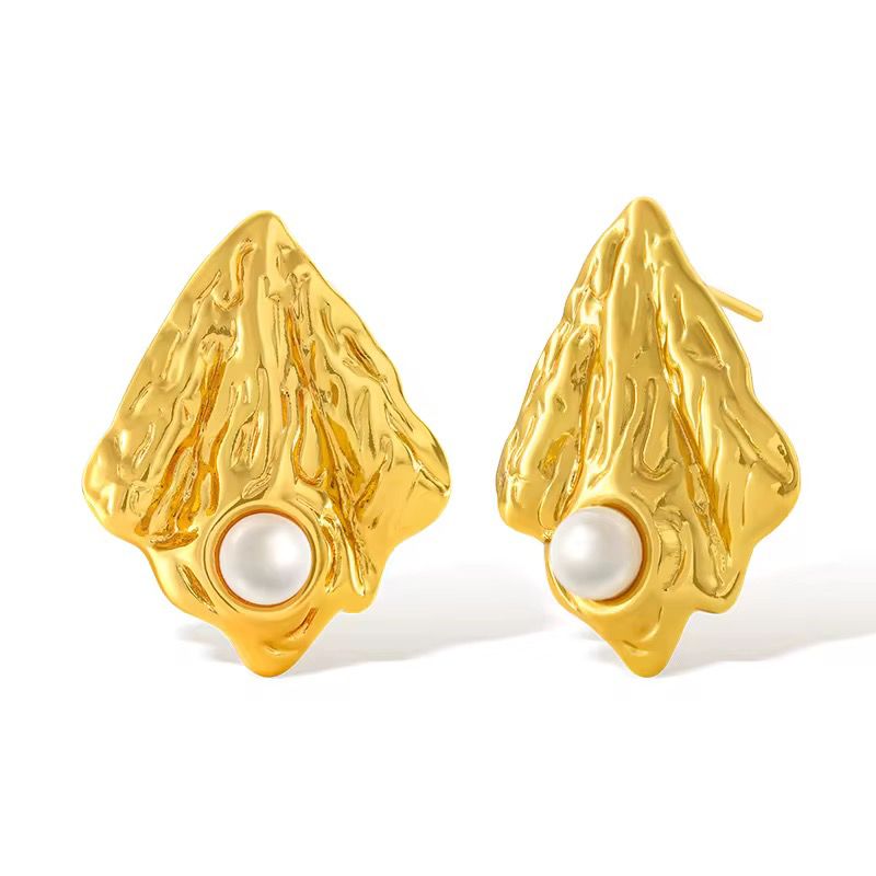 80270 - Zarcillo acero dorado con perla