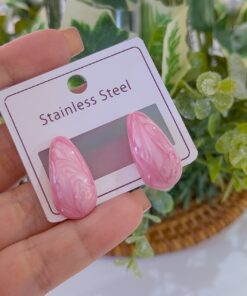 80276 - Zarcillo acero dorado gota rosada