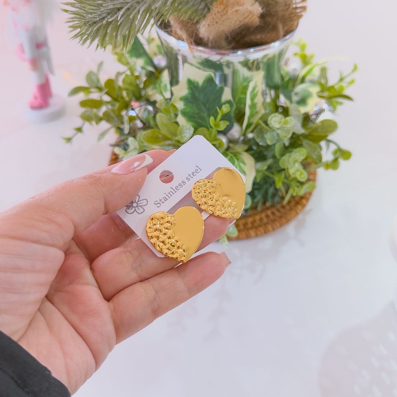 80278 - Zarcillo acero dorado corazon