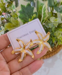 80279 - Zarcillo acero dorado estrella blanco