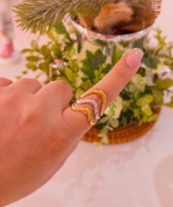 30108 - Anillo Acero dorado triple onda bicolor