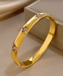 41143 - Pulsera acero dorado cristal estrella rosado