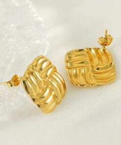 80022-1 Zarcillos cuadrados con lineas dorado