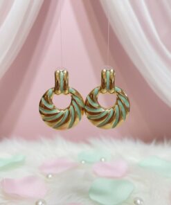 80286 - Zarcillo acero circular lineas turquesa