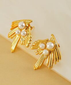 80098 - Zarcillo acero dorado alas triperla