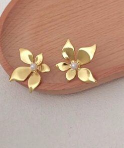 80102 - Zarcillo acero dorado flor con perla