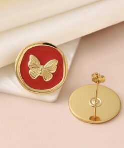 80081-1 Zarcillos acero mariposa rojo