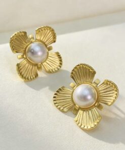 80103 - Zarcillo acero dorado con perla