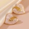 80038-5 Zarcillos acero corazon esmaltado blanco