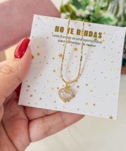 20158 - Collar armado corazon cubierto cristales transparente