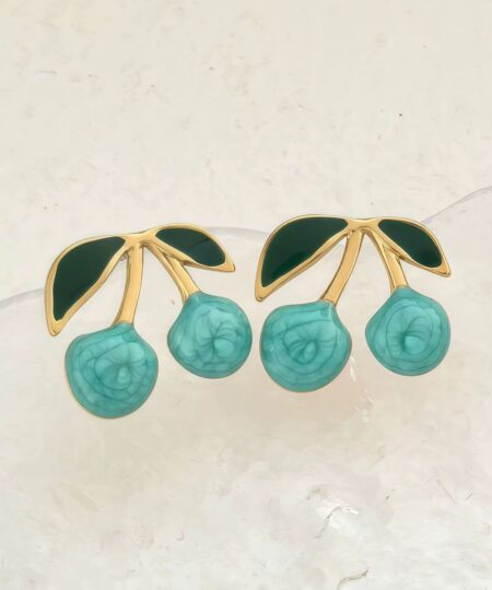 80112 - Zarcillos Acero Cereza Turquesa esmaltado