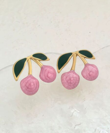 80112 Zarcillos Acero Cereza rosado esmaltado
