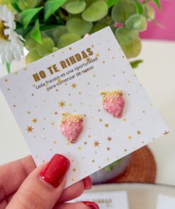 80357-2 Zarcillos Acero Fresa rosada esmaltado