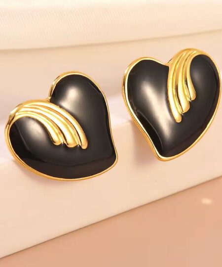 80038-2 Zarcillos acero corazon esmaltado negro