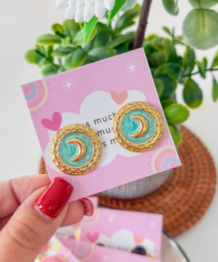 80087-2 Zarcillos acero Luna turquesa esmaltada