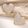 80176 - Zarcillos acero corazon esmaltado blanco
