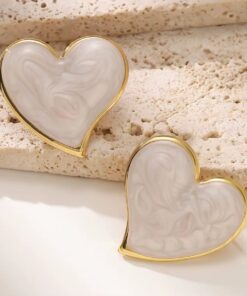 80176 - Zarcillos acero corazon esmaltado blanco