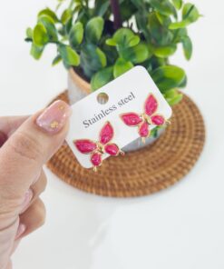 80049 - Zarcillos esmaltado mariposa roja