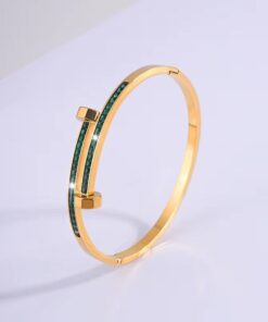 41186 - Pulsera acero dorada con cristal verde