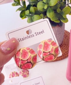 80121-3 Zarcillos acero redondo esmaltado coral