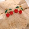 80356-5 Zarcillos Acero Cereza Rojo esmaltado