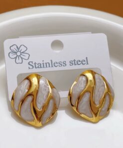 80078-1 Zarcillos acero cuadro dorado con blanco