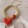 41145-1 Pulsera acero balines con corazon rojo