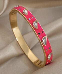 41012-1 Pulsera acero fucsia con cristales