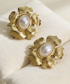 80105 - Zarcillo acero dorado perla